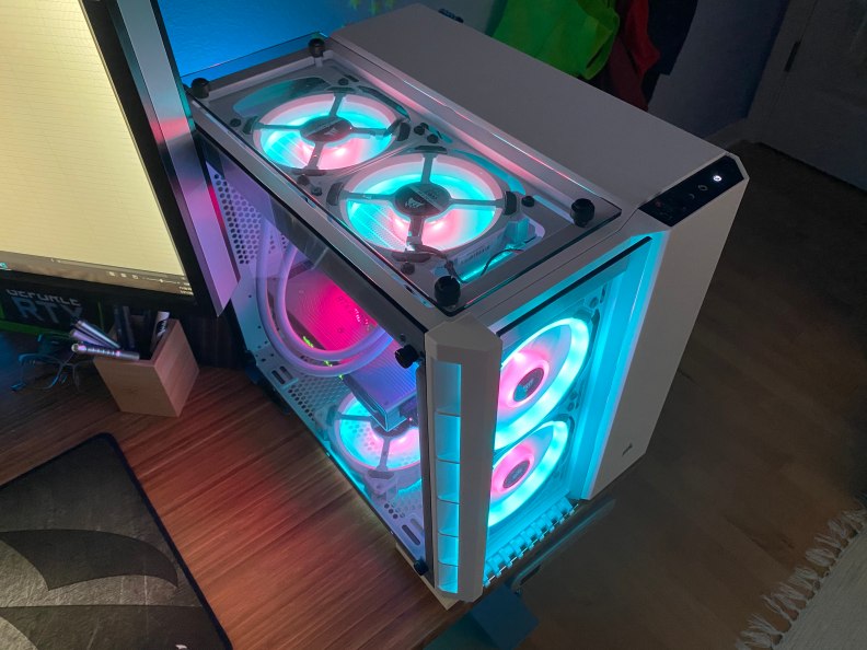 Gaming PC on a desk.