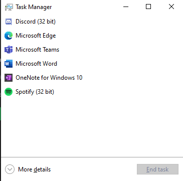 Simplified list of background tasks on Windows Task Manager