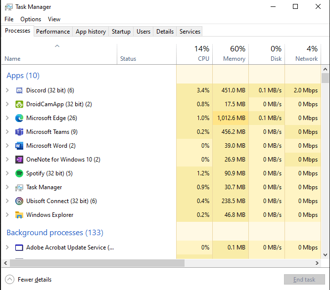 Different processes in Windows Task Manager