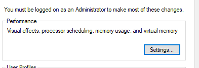 Advanced system settings in Windows