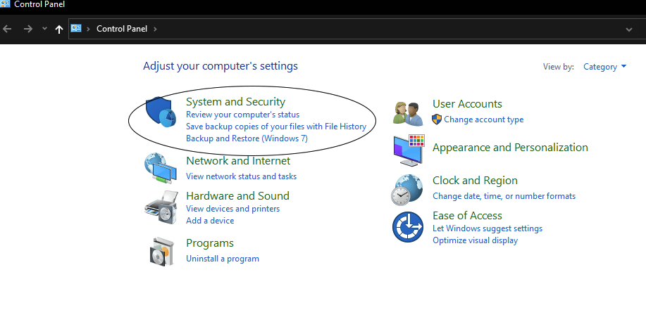 Windows Control Panel app.