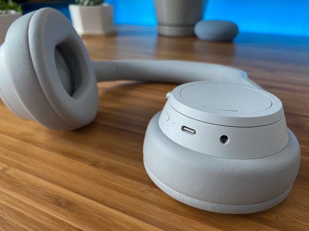 Angled view of surface headphones 2 on a desk