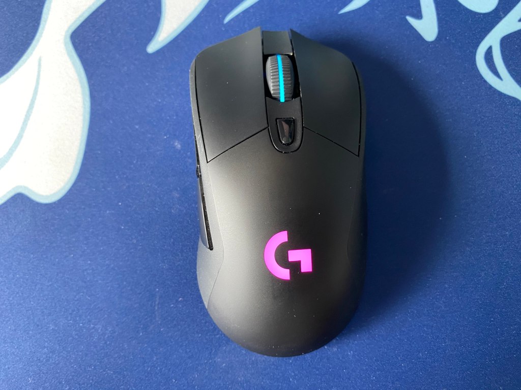 Top view of Logitech G703 with RGB lighting