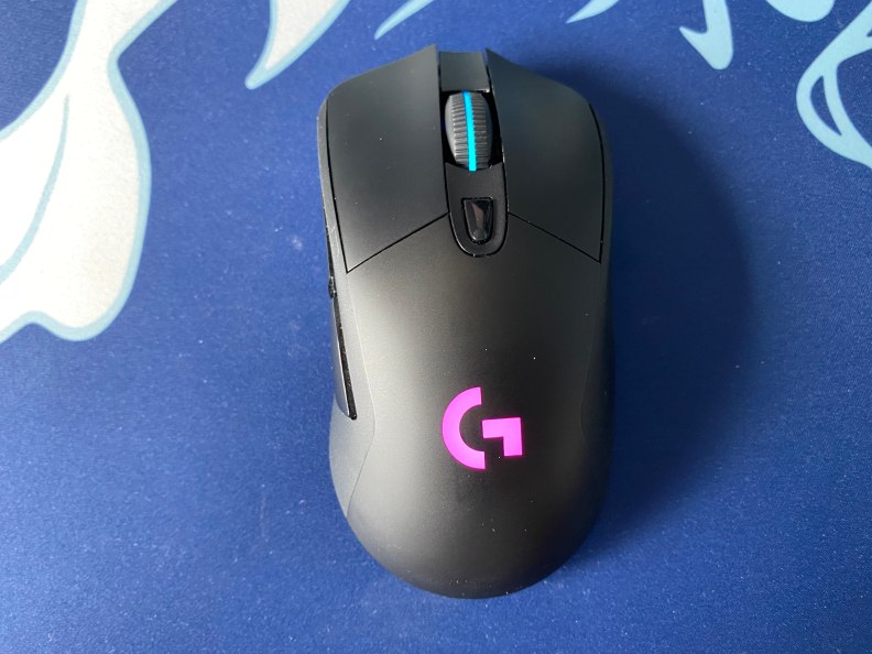 Top view of Logitech gaming mouse