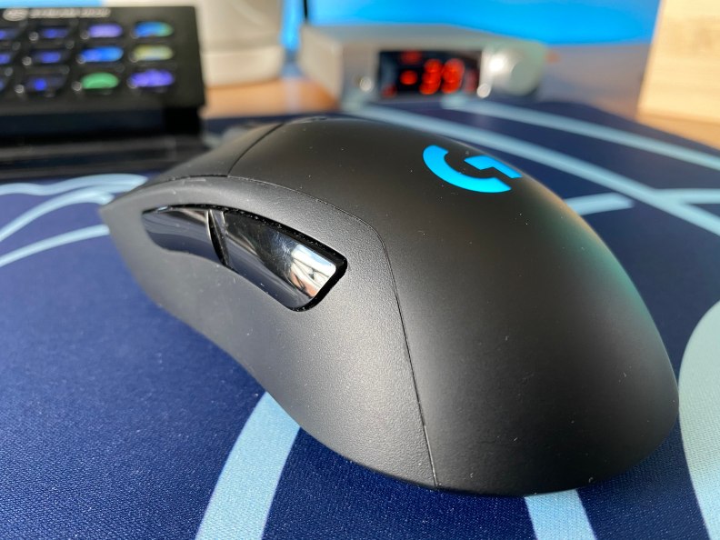 Logitech G703 Hero on a mousepad.