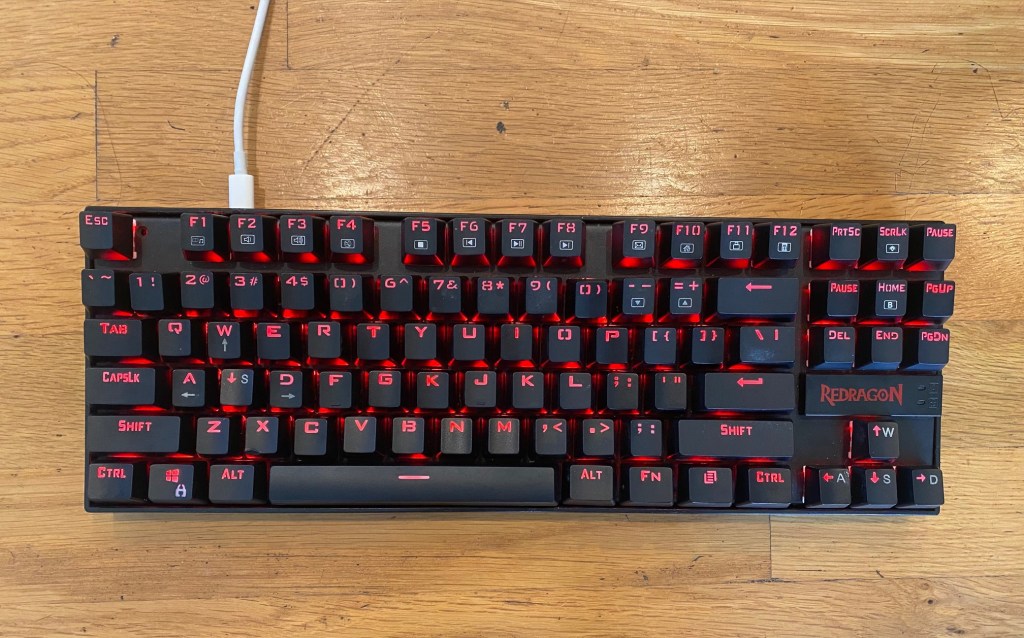 Top view of Redragon K522 mechanical keyboard with red backlighting
