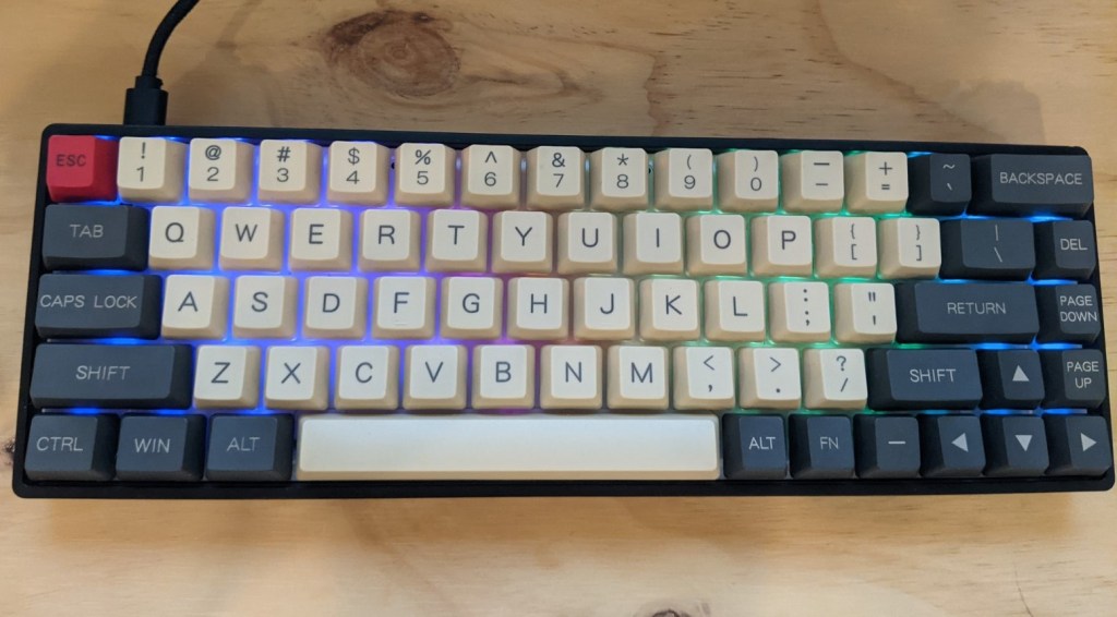 Top view of the Epomaker GK68XS mechanical keyboard with RGB lighting on