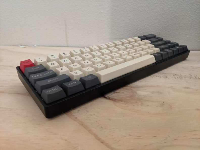 Angled view of the Epomaker GK68XS mechanical keyboard