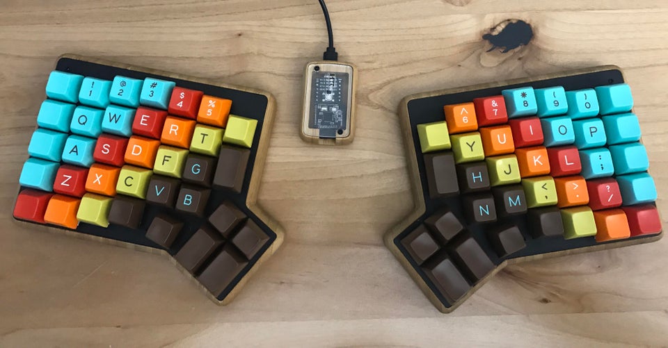 Top view of a split ergonomic keyboard.