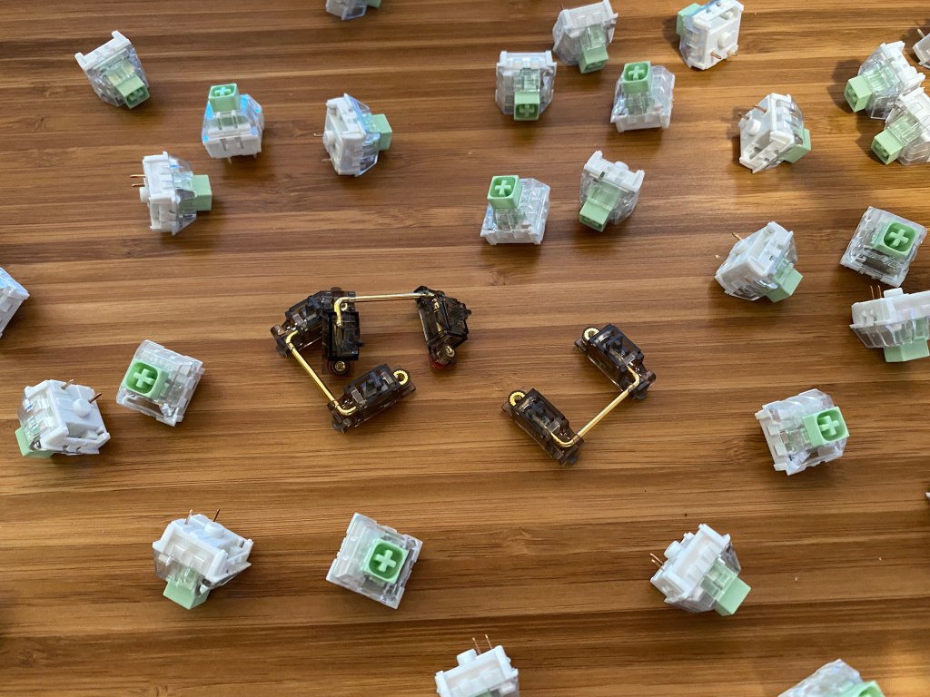 Durock screw in stabilizers surrounded by keyboard switches.