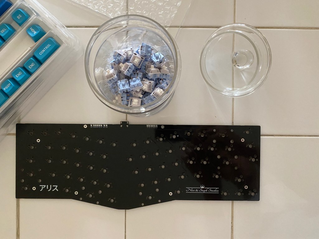 Parts to build a mechanical keyboard.