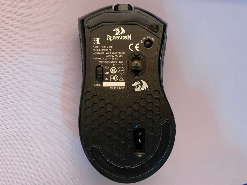 Bottom side of Redragon M808 Storm Pro mouse